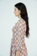 G-Magenta Long Sleeves Midi Silk Dress